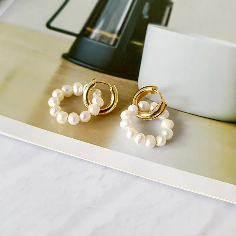 Pearl Hoop Drop Earrings