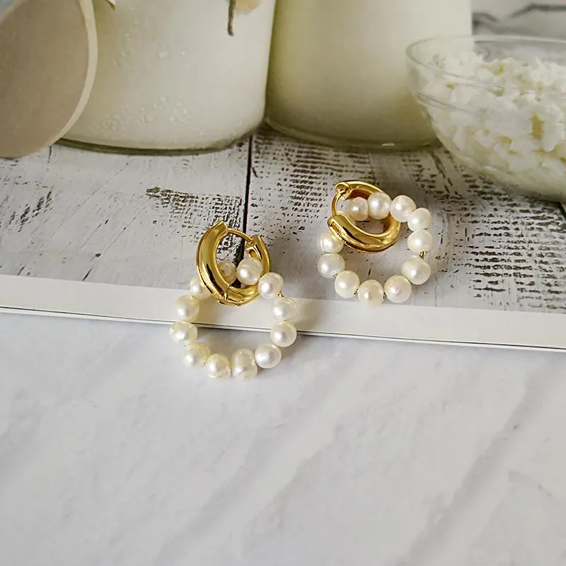 Pearl Hoop Drop Earrings