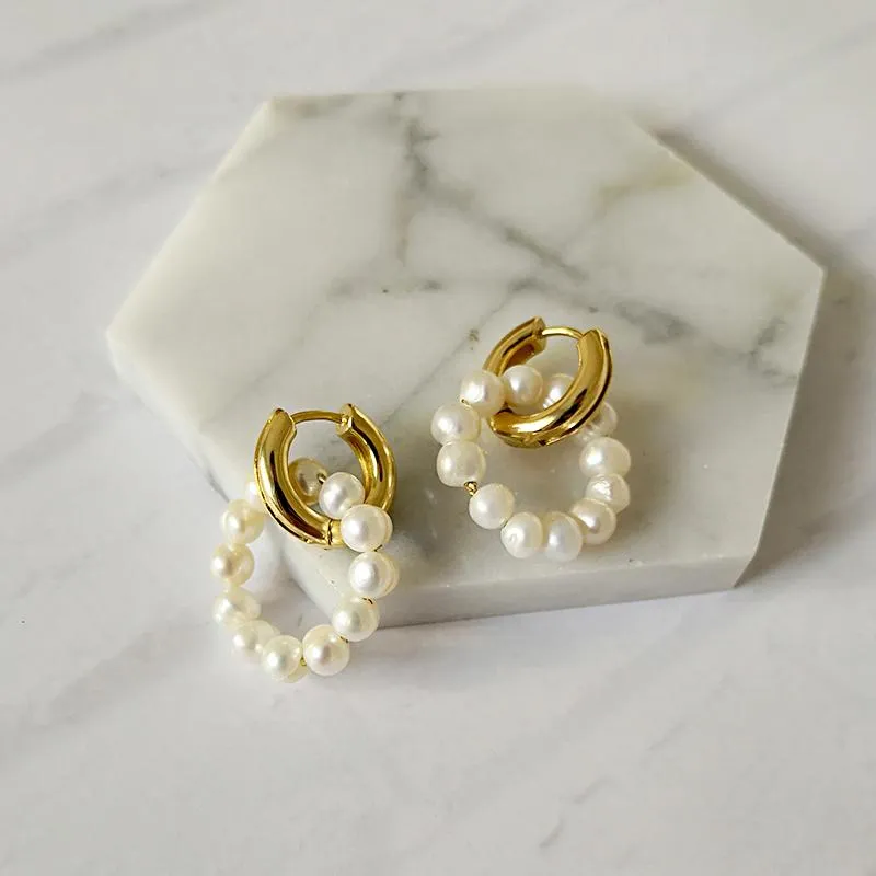 Pearl Hoop Drop Earrings