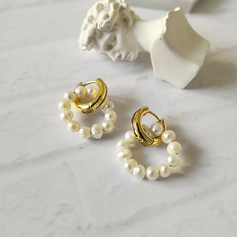 Pearl Hoop Drop Earrings