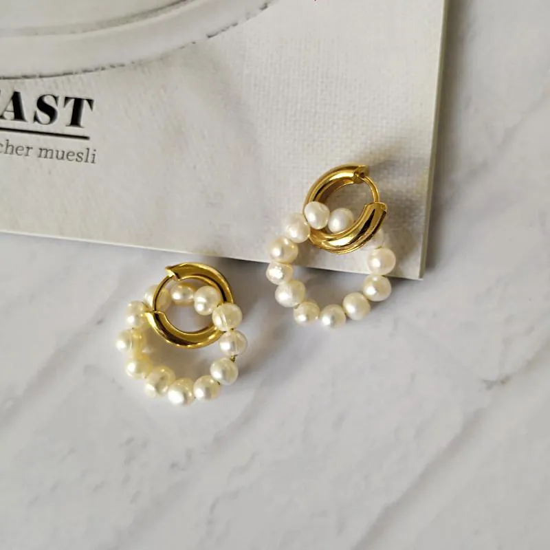 Pearl Hoop Drop Earrings