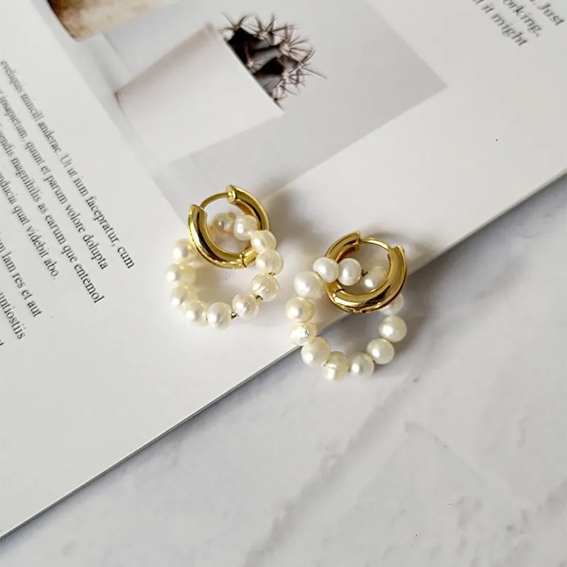 Pearl Hoop Drop Earrings