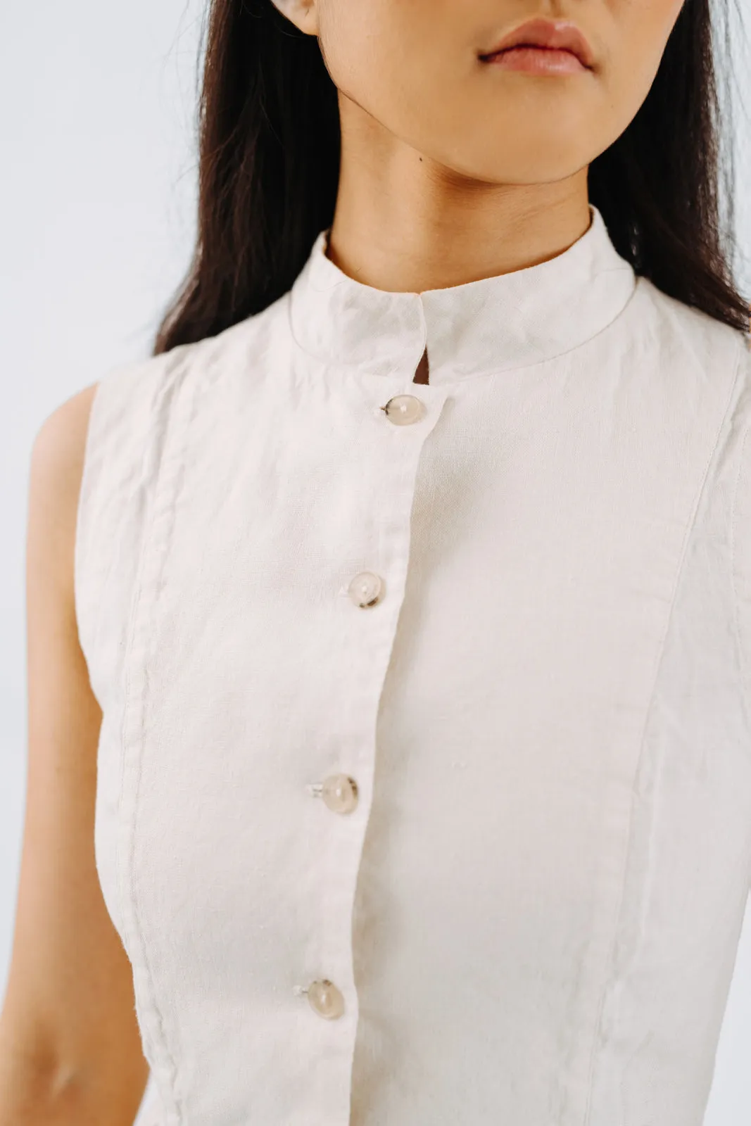 Peplum Vest, Sleeveless, Hemp, Milky White