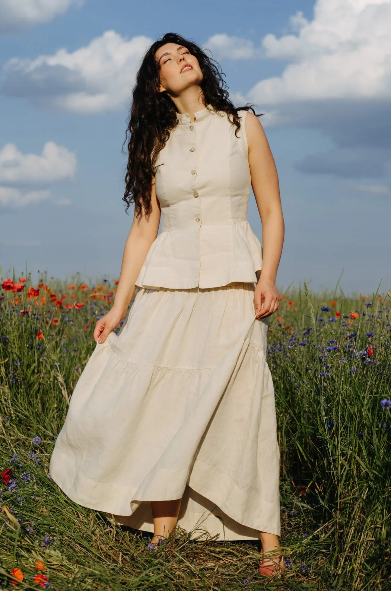 Peplum Vest, Sleeveless, Hemp, Milky White