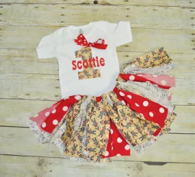 personalized sock monkey rag tutu birthday set, sock monkey tutu and bodysuit, first birthday outfit,