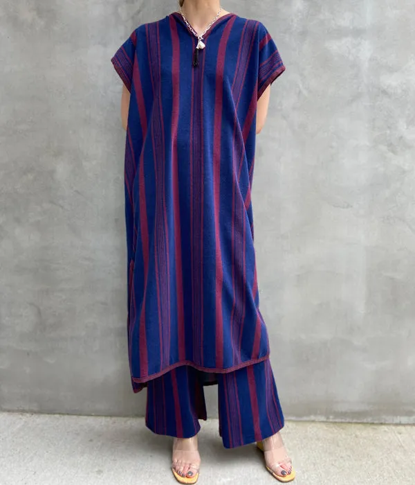 PHEENY/PILE BORDER PONCHO DRESS(NAVY)