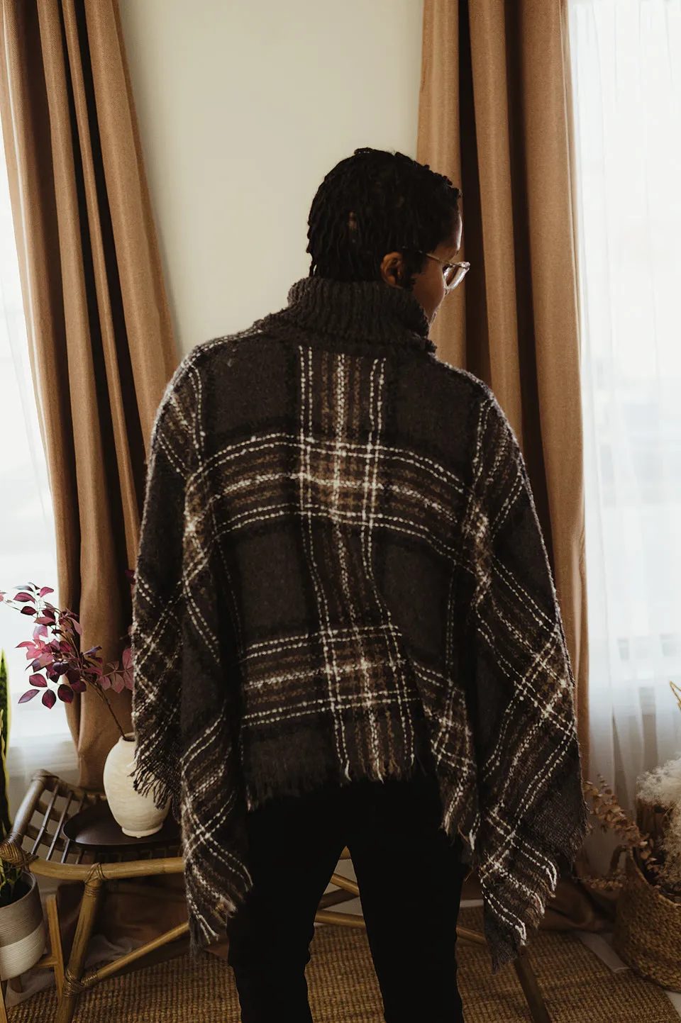 Plaid Fringed Poncho