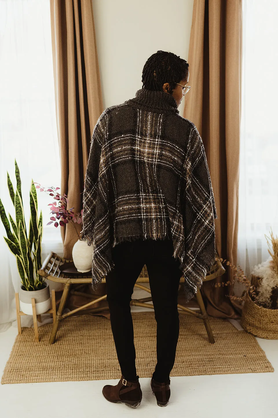 Plaid Fringed Poncho