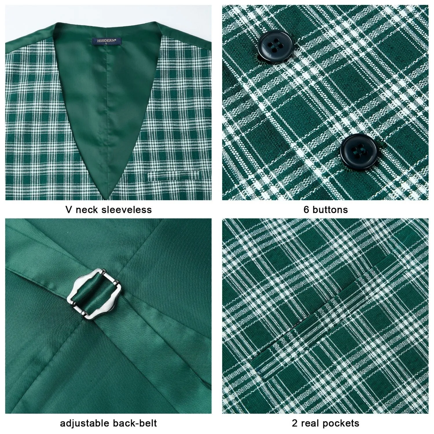 Plaid Slim Suit Vest - C-GREEN