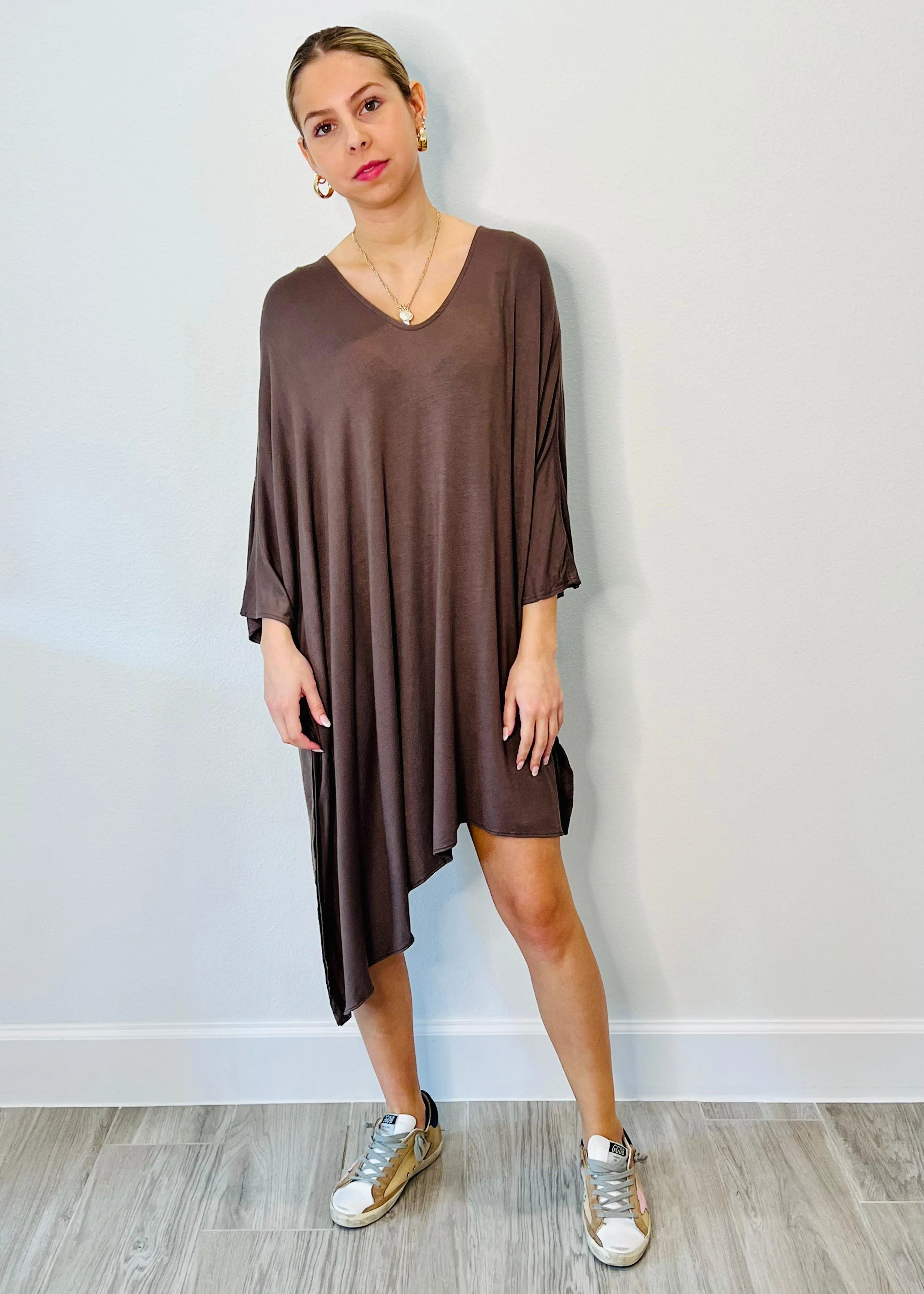 PONCHO ASYM MINI DRESS vneck