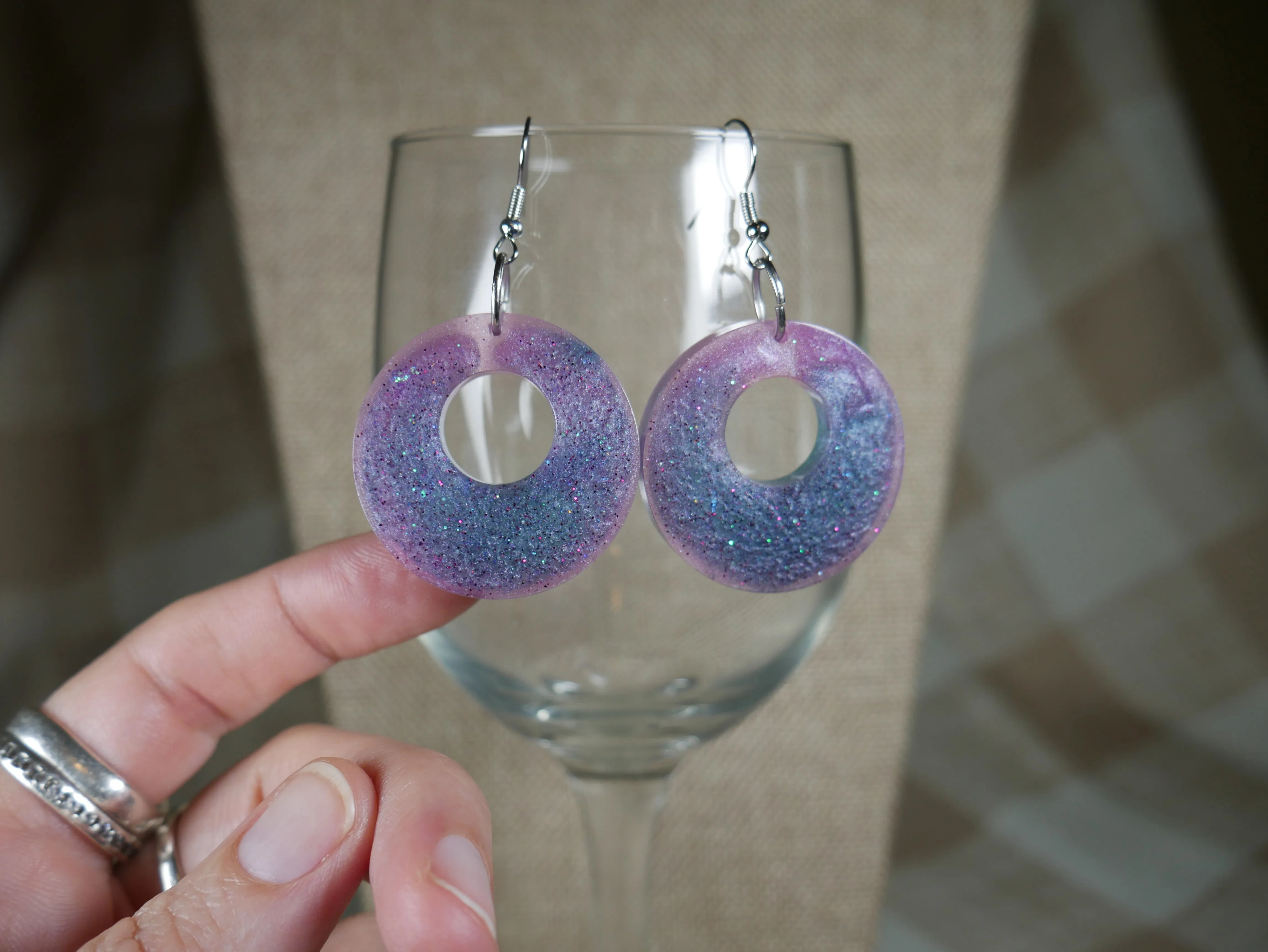 Purple and Pink Loop Resin Earrings