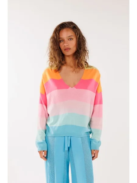 Rainbow V Neck Jumper in Banana