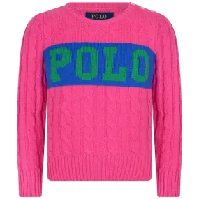 Ralph Lauren Girls Pink Cotton & Wool Blend Polo Sweater