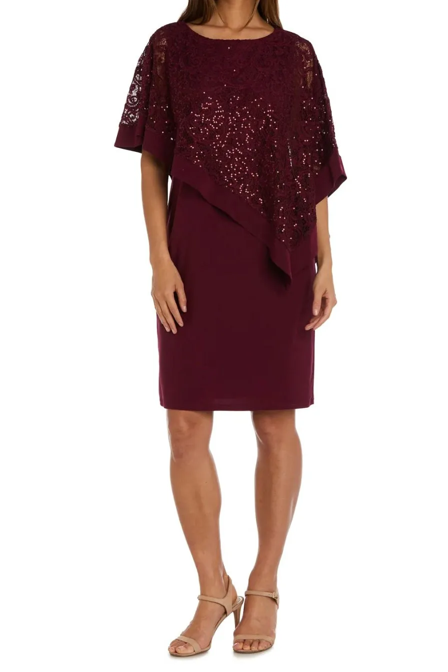 R&M Richard Boat Neck Embellished Lace Poncho ITY Dress