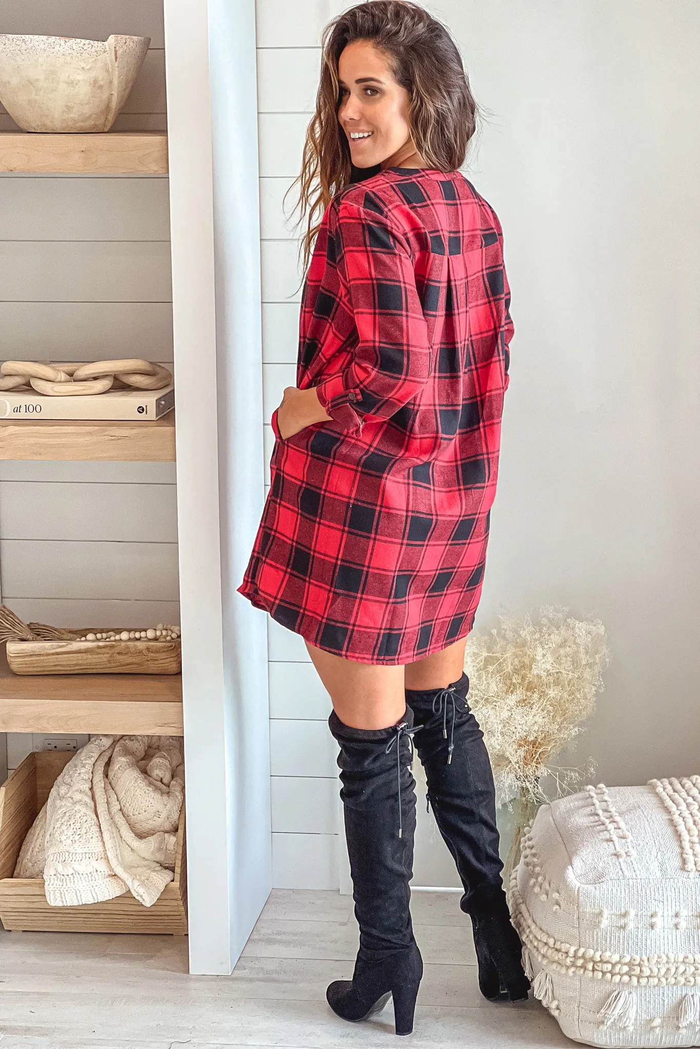 Red And Black Plaid Short Dress