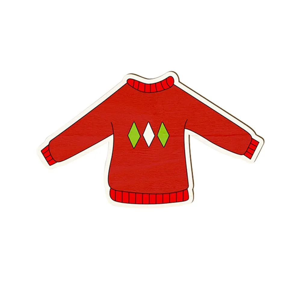 Red Sweater Hand Painted Wooden Pin