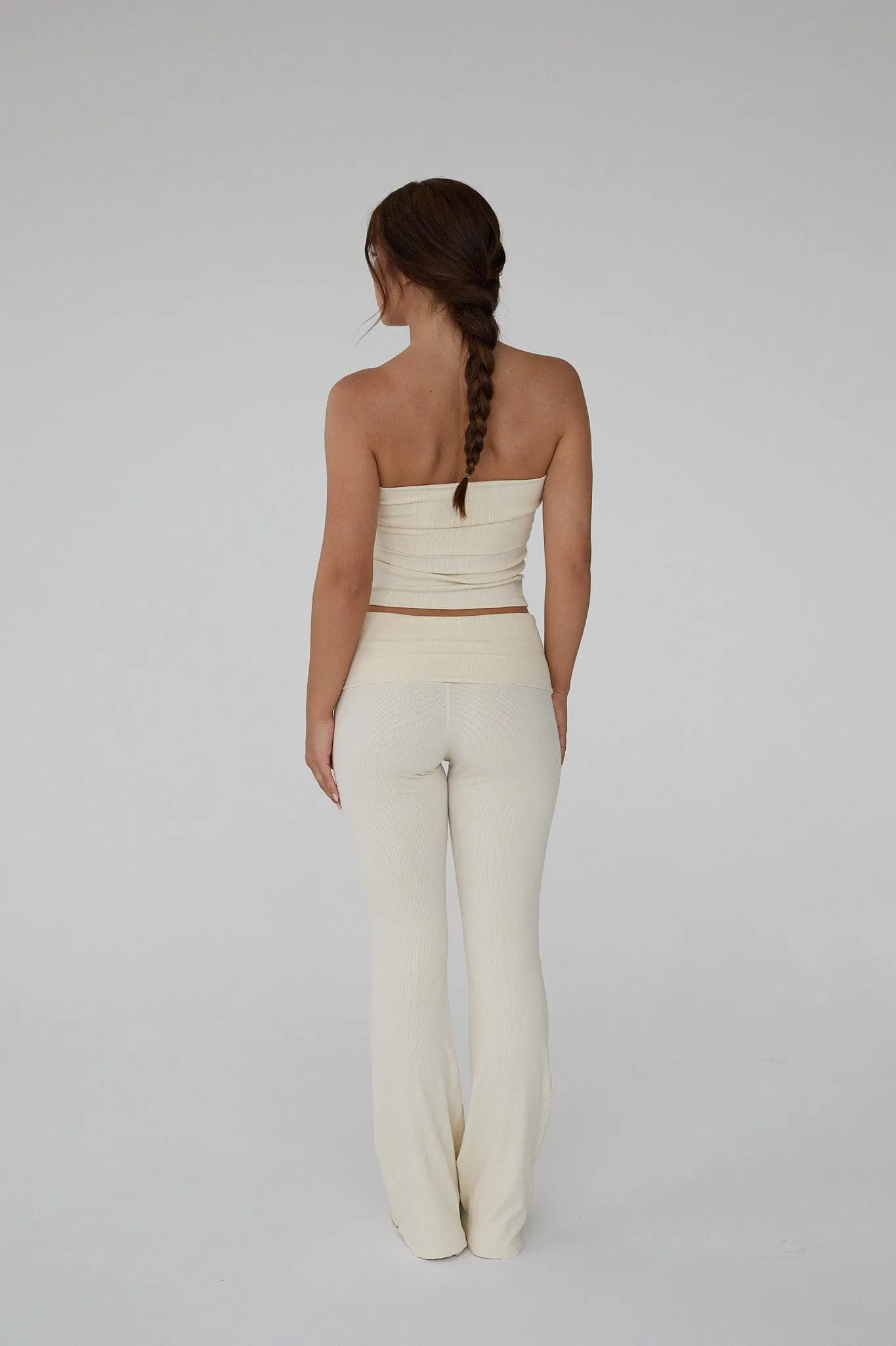 Rib Fold Over Pants - Honey