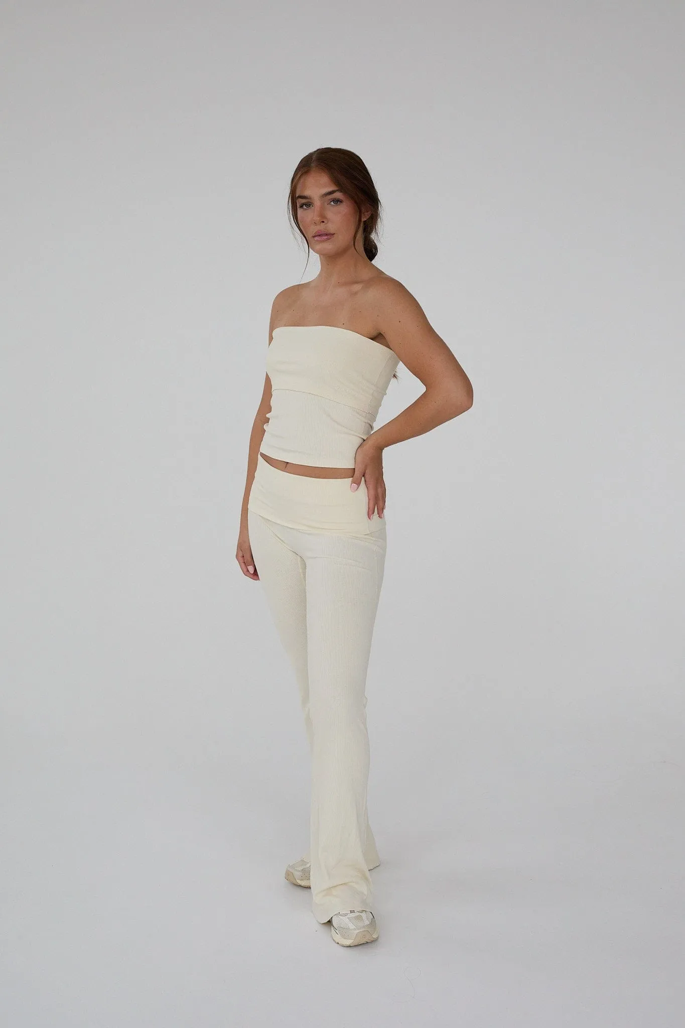 Rib Fold Over Pants - Honey