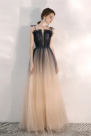 Romantic Tulle Champagne Formal Flowy Prom Dress