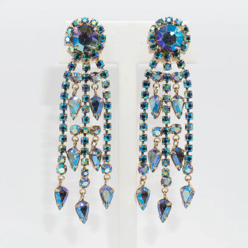 Sapphire Aurora Borealis Chandelier Earrings by Hattie Carnegie