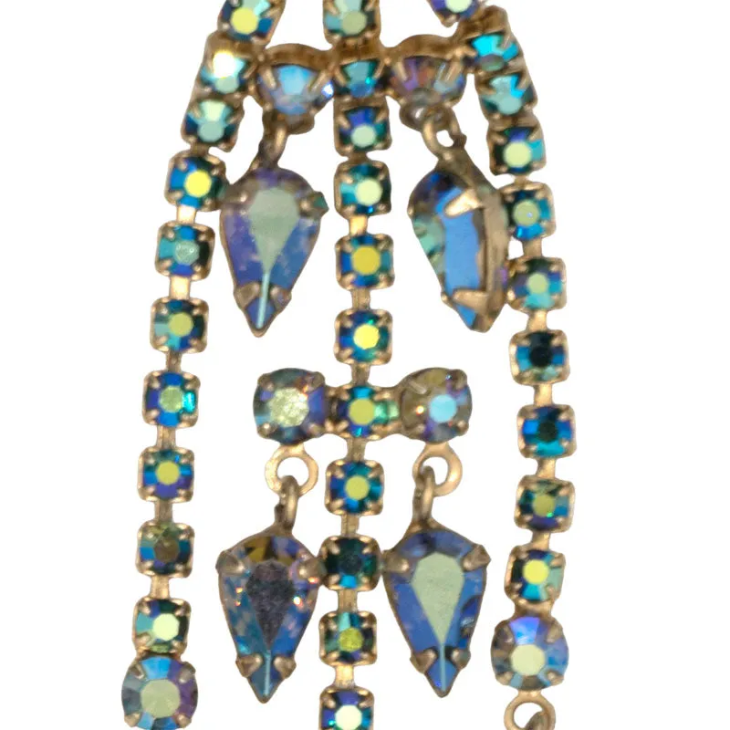 Sapphire Aurora Borealis Chandelier Earrings by Hattie Carnegie