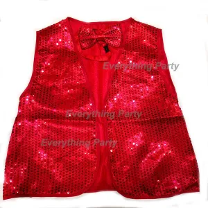 Sequin Vest with Bow Tie - Red