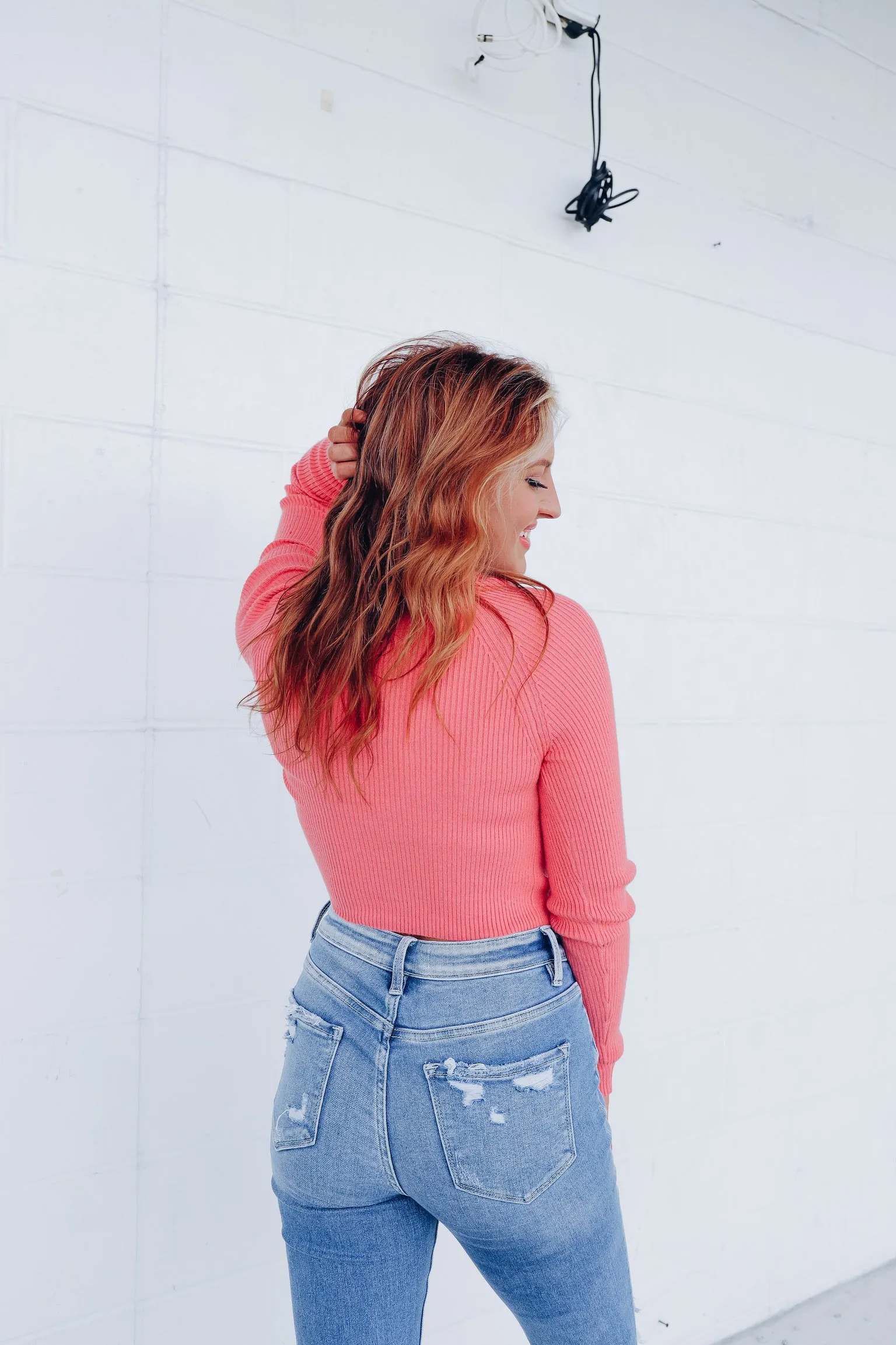 Set The Tone Turtleneck Neck Cropped Sweater - Salmon