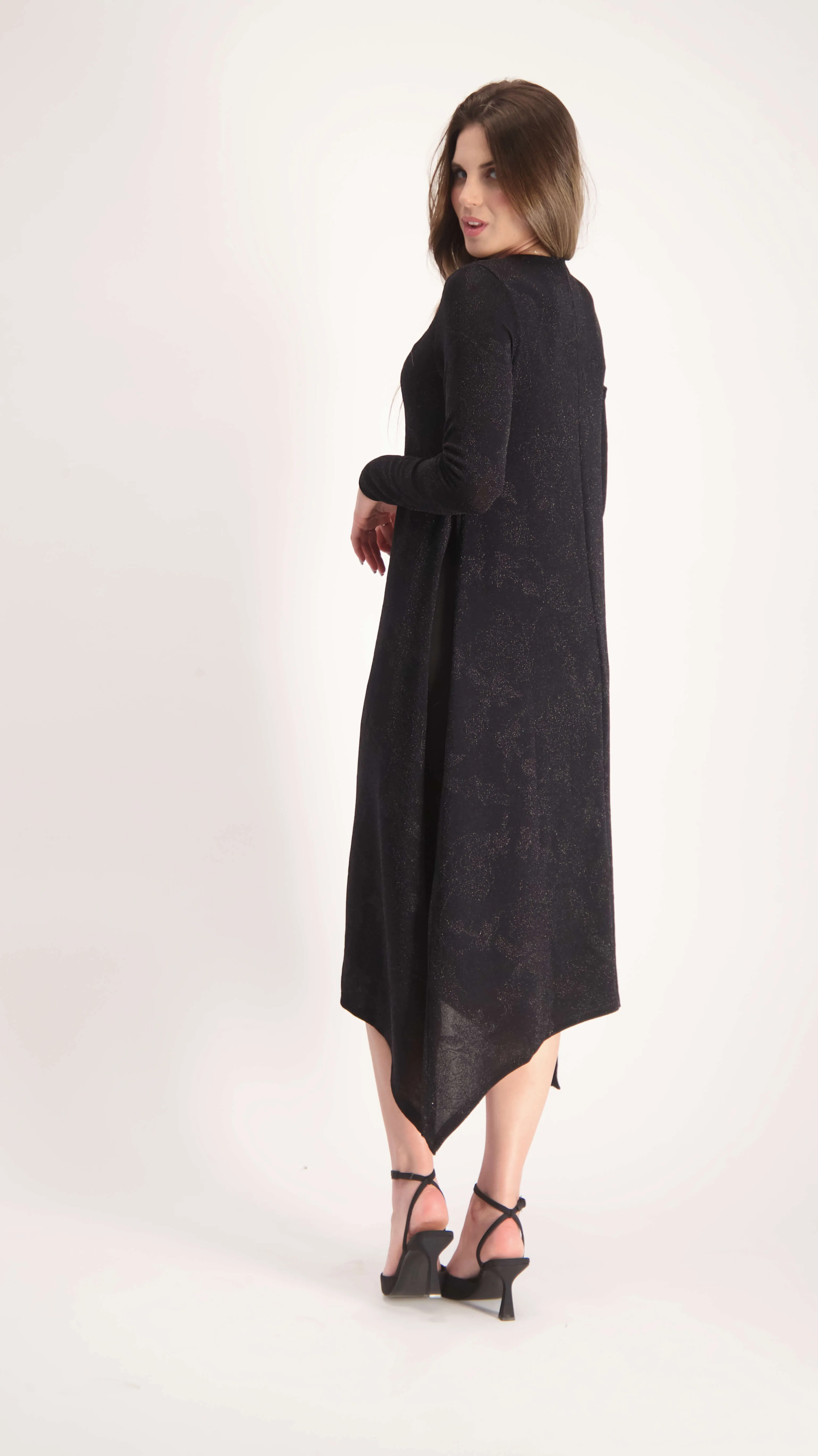 Shine Asymmetric Dress / Black Flowers