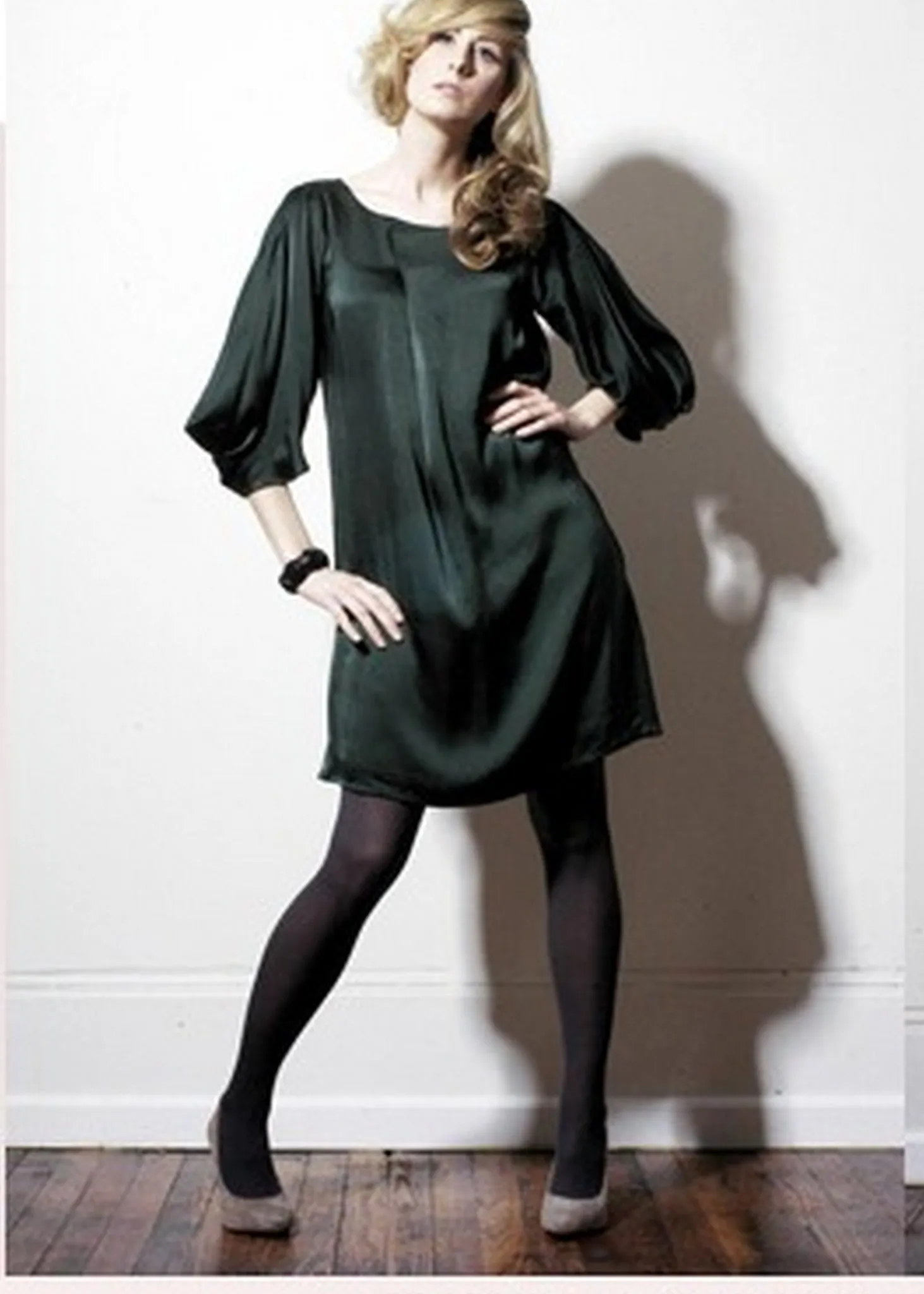 Silk folded front and cowl sleeves dress