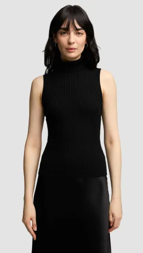 Sleeveless Turtleneck in Stretch Wool | Black