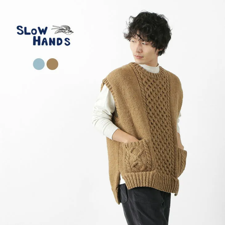 SLOW HANDS / Vegetable Dye Aran Drop Shoulder Knit Vest