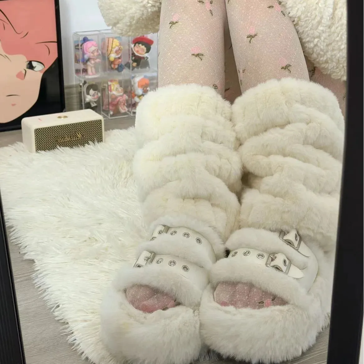 Sohiwoo Women Plush Leg Warmers Thickened Imitation Mink Fur Boots Cover Warm Leggings Boots Mid Length Socks Harajuku Party Accessories