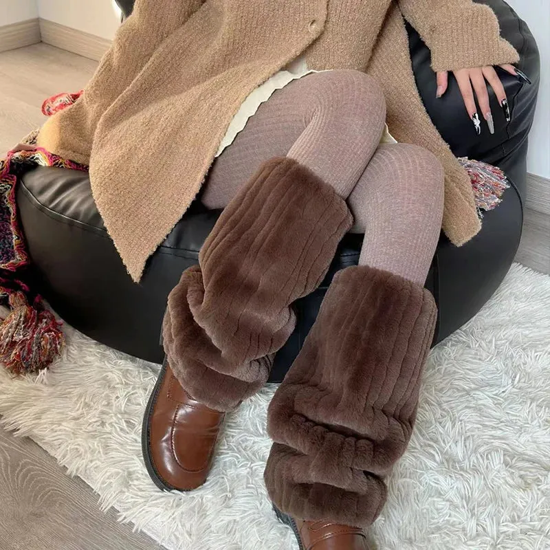 Sohiwoo Women Plush Leg Warmers Thickened Imitation Mink Fur Boots Cover Warm Leggings Boots Mid Length Socks Harajuku Party Accessories