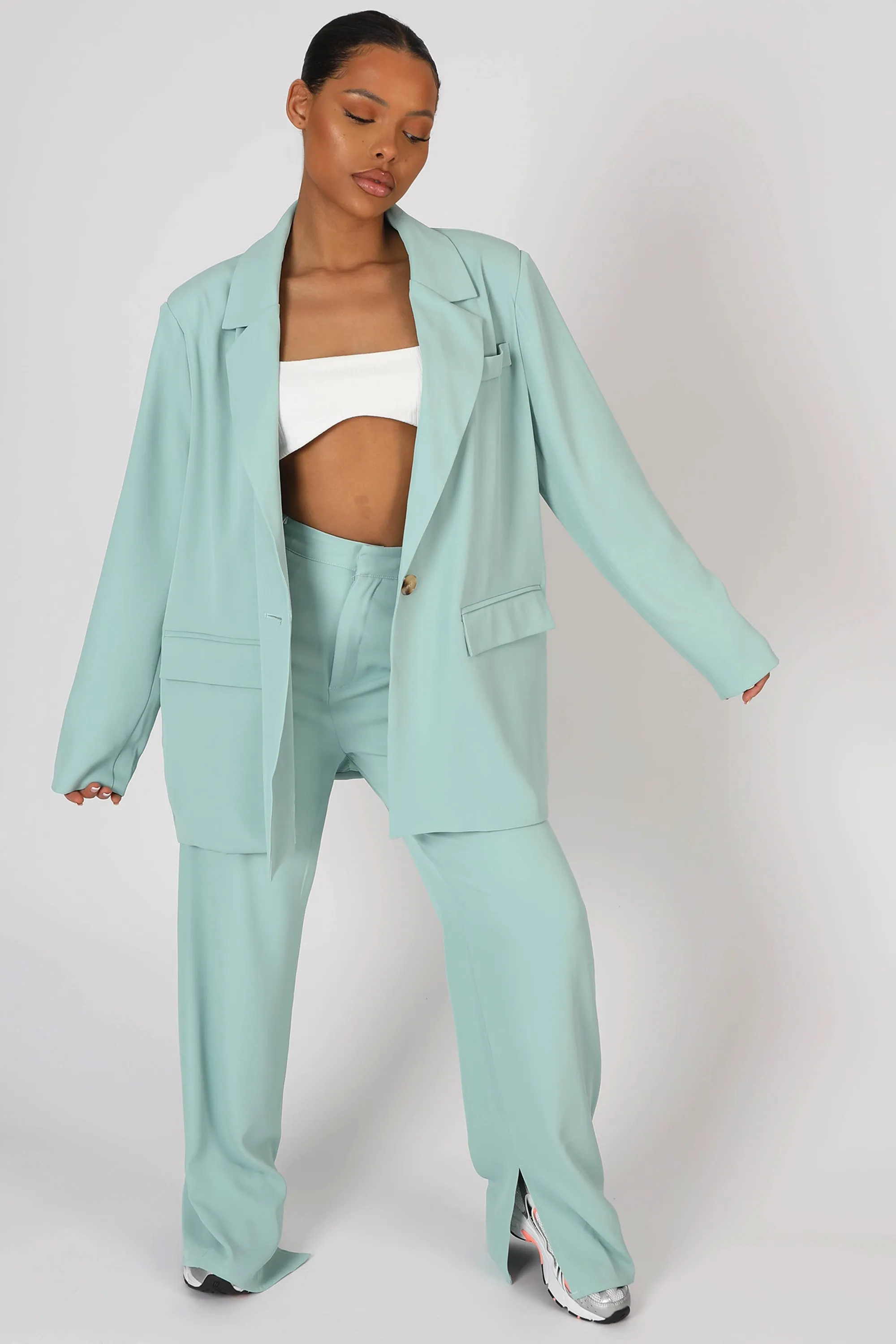 Split Detail High Waisted Dad Trouser Peppermint