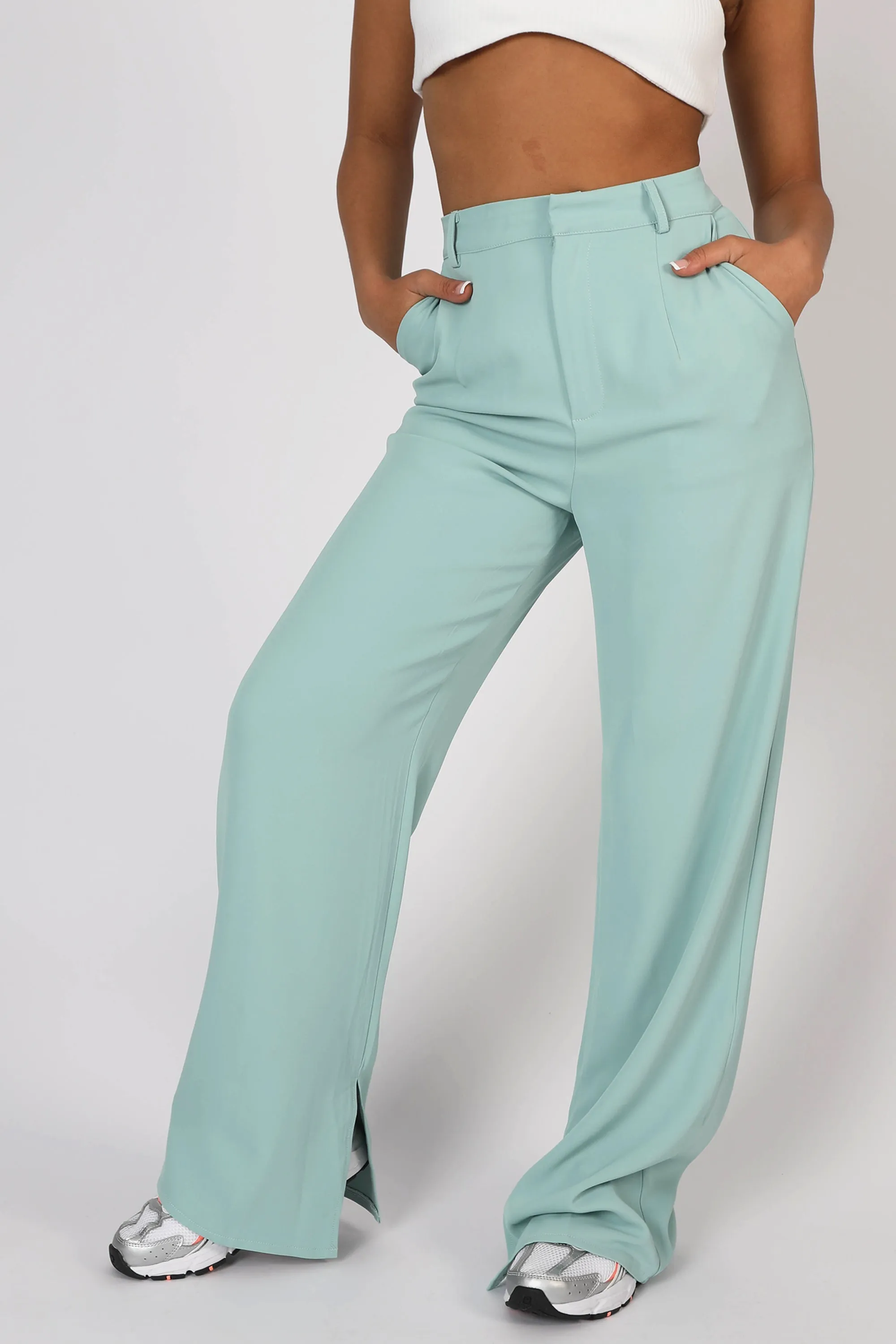 Split Detail High Waisted Dad Trouser Peppermint