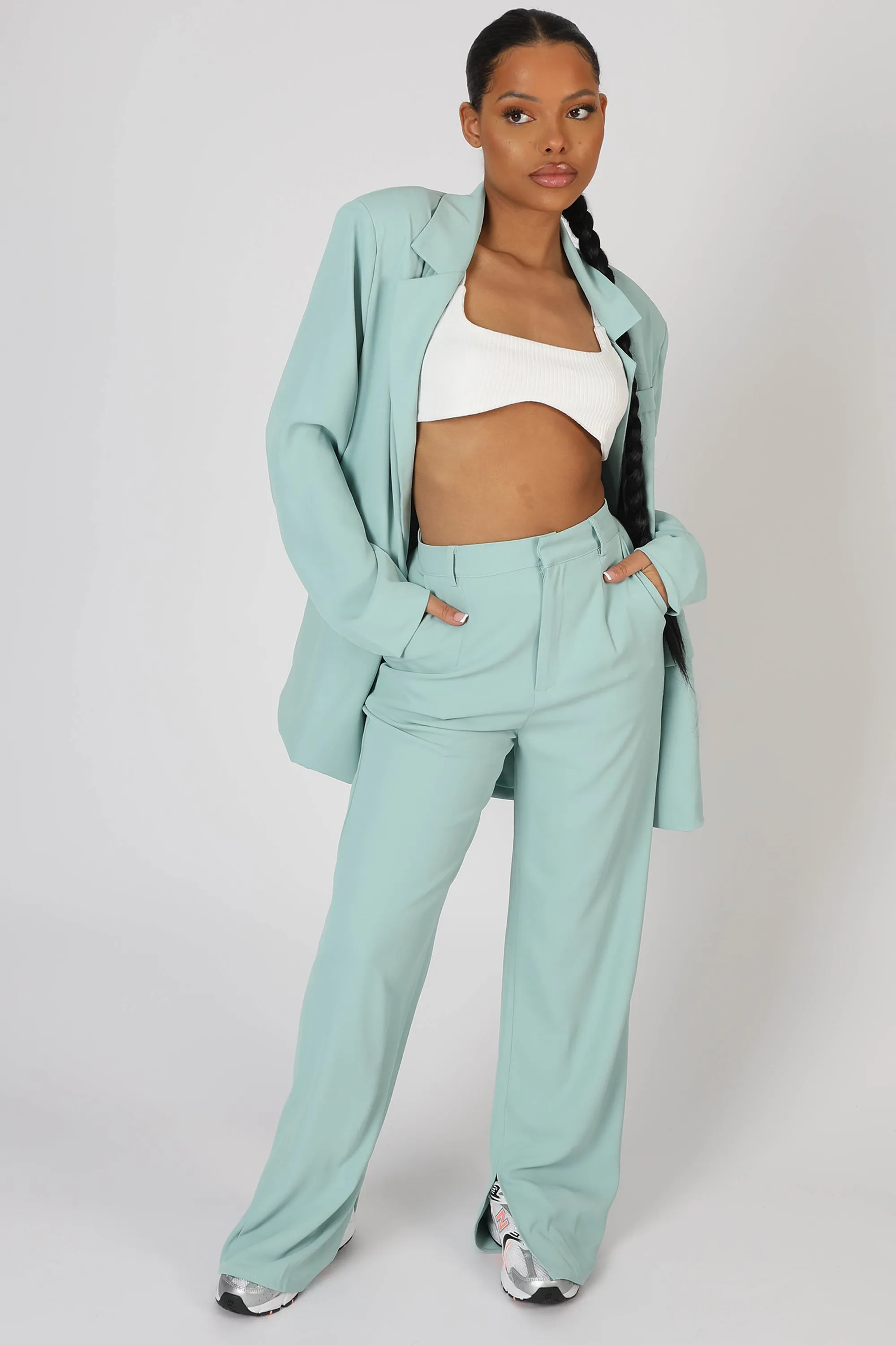 Split Detail High Waisted Dad Trouser Peppermint