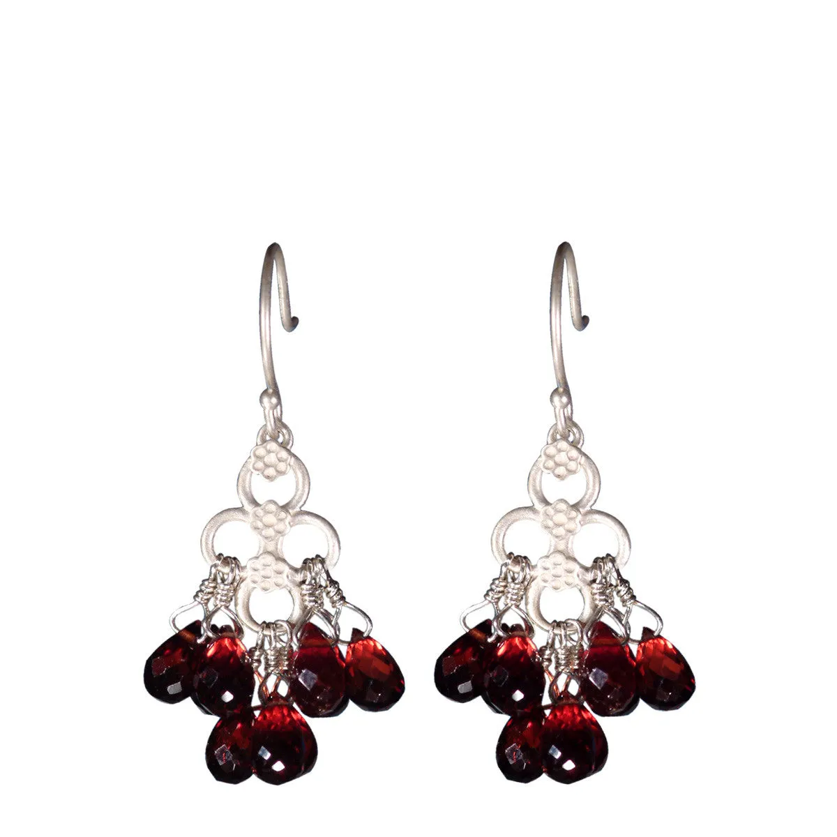 Sterling Silver Short Garnet Flower Earrings