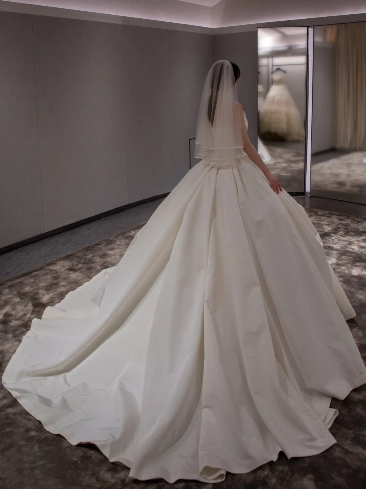 Strapless Silk Ball Gown Cathedral Wedding Dress