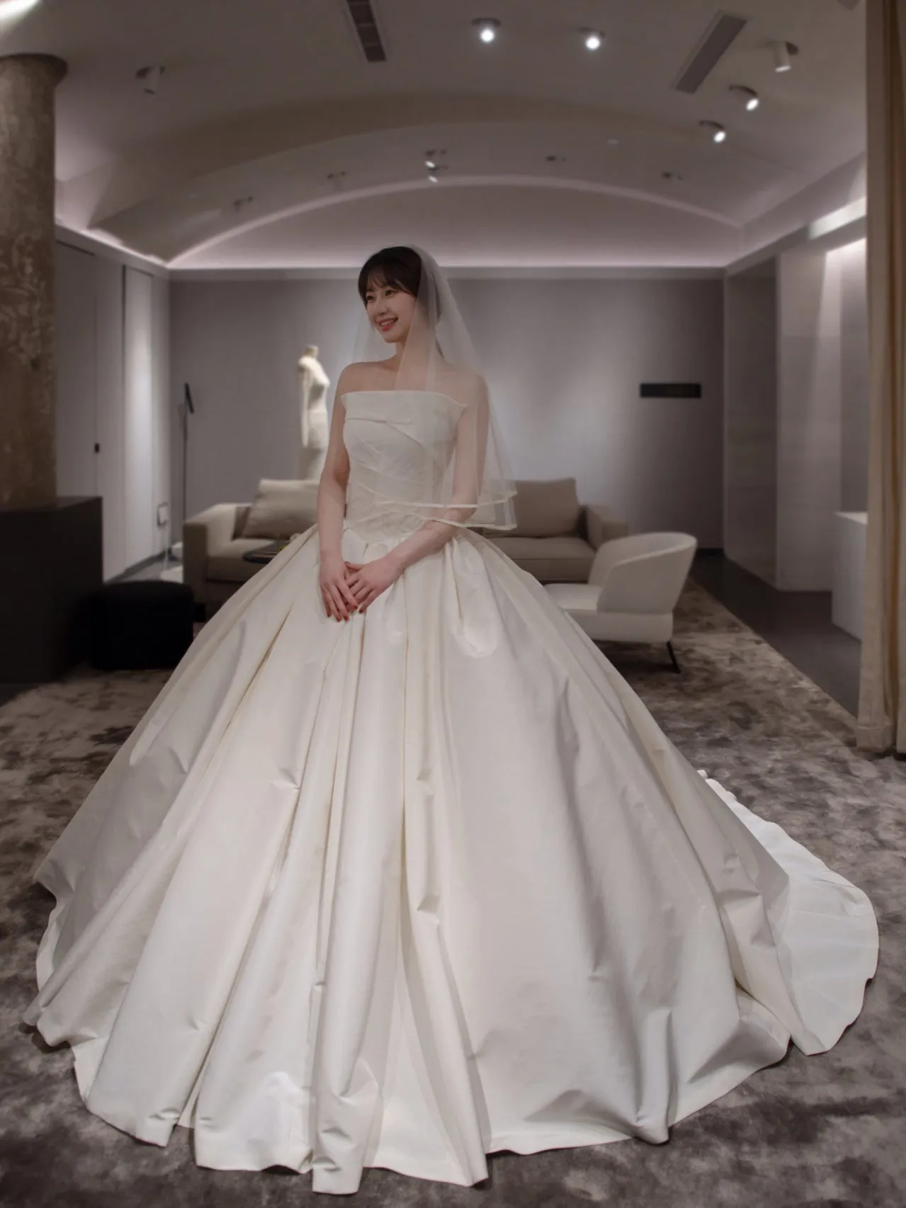 Strapless Silk Ball Gown Cathedral Wedding Dress