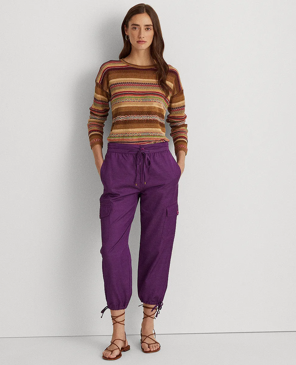 Striped Cotton-Linen Boatneck Sweater In Tan Multi