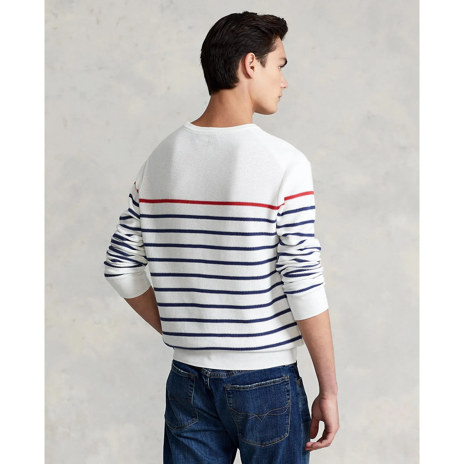 Striped Mesh Knit Cotton Sweater - Deckwash White