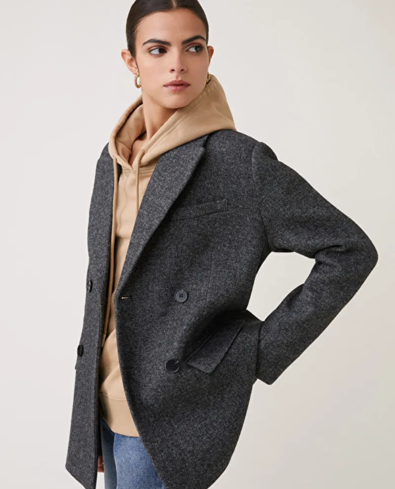 Suncoo Eka Grey Tweed Boxy Blazer