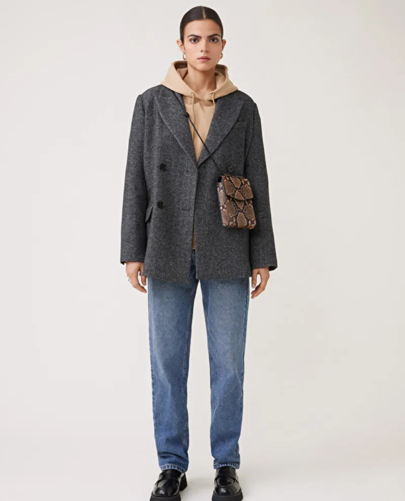 Suncoo Eka Grey Tweed Boxy Blazer