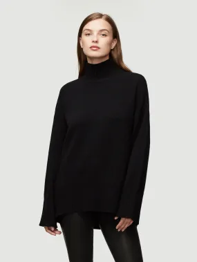 Sustainable Cashmere High Low Turtleneck -- Noir