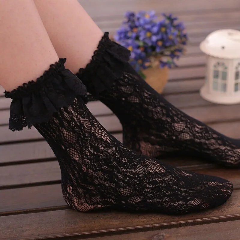 Sweet White Hollow Out Lace Socks Women's Lolita Long Socks