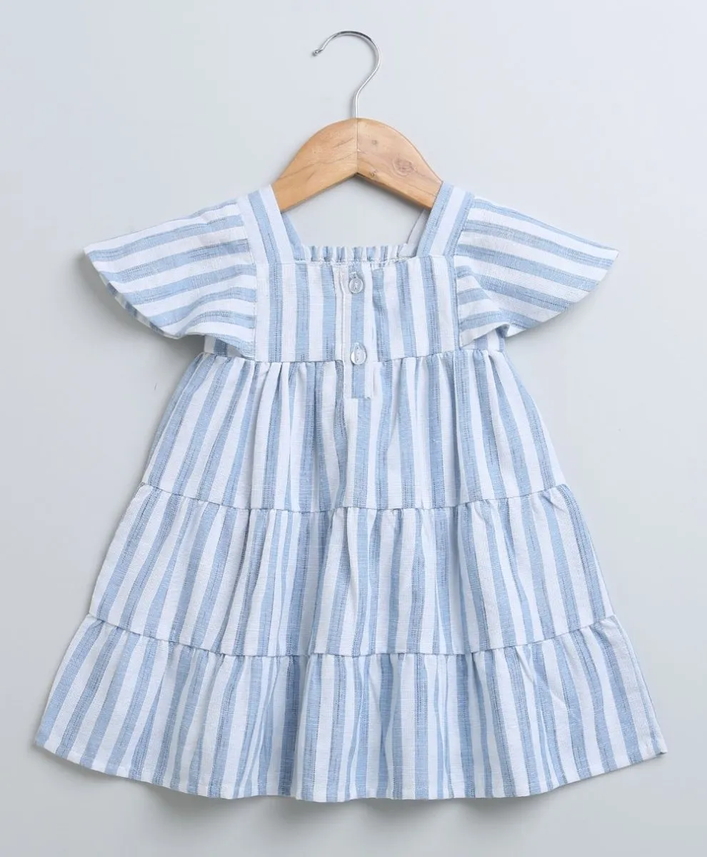 Sweetlime By AS Blue and White Striped Bell Sleeves Cotton Slub Dress.