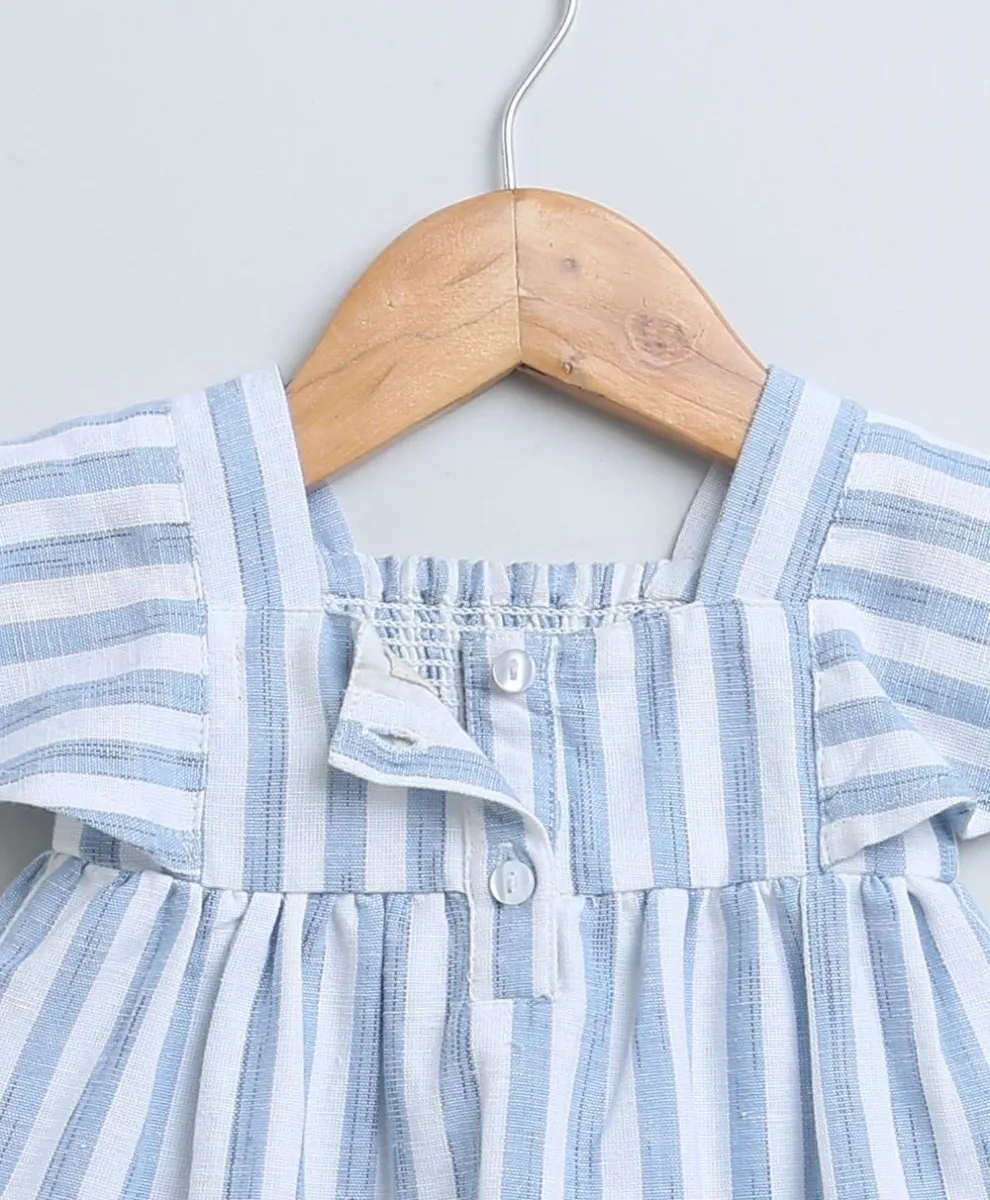 Sweetlime By AS Blue and White Striped Bell Sleeves Cotton Slub Dress.