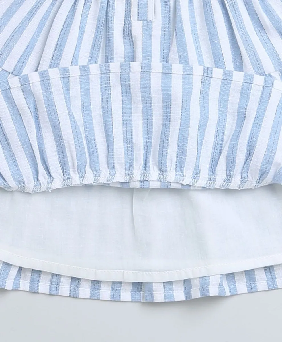 Sweetlime By AS Blue and White Striped Bell Sleeves Cotton Slub Dress.