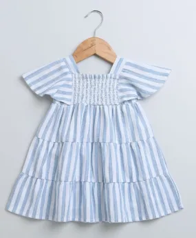 Sweetlime By AS Blue and White Striped Bell Sleeves Cotton Slub Dress.