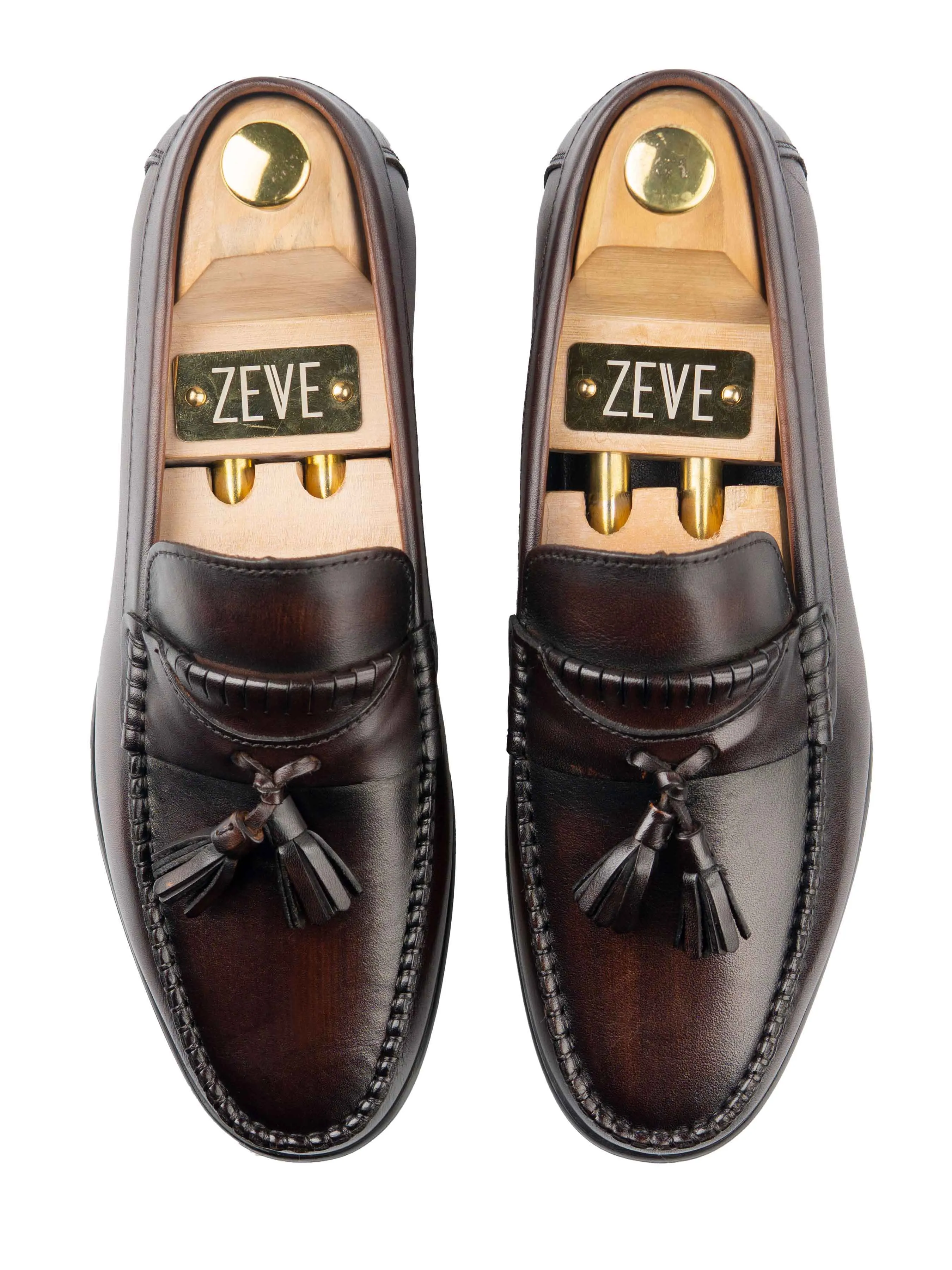 Tassel Moccasin Loafer - Dark Brown (Hand Painted Patina)